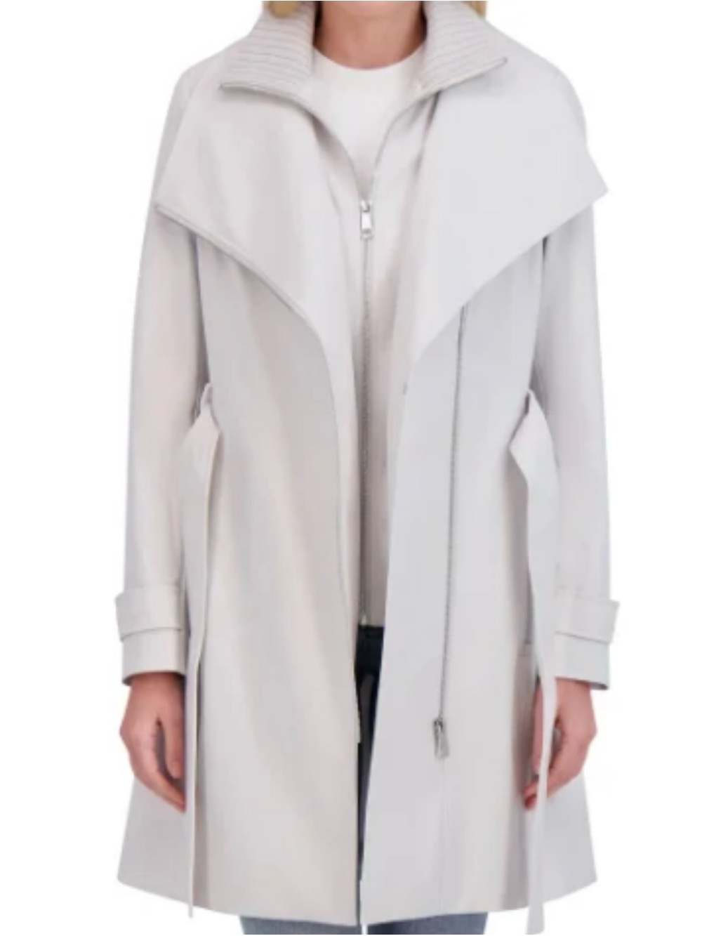Halston Heritage Light Gray Trench Coat with Draped Collar, Size Small